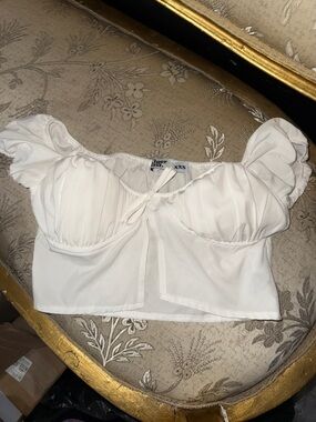 Tiger Mist White  Tie-Front Crop Top